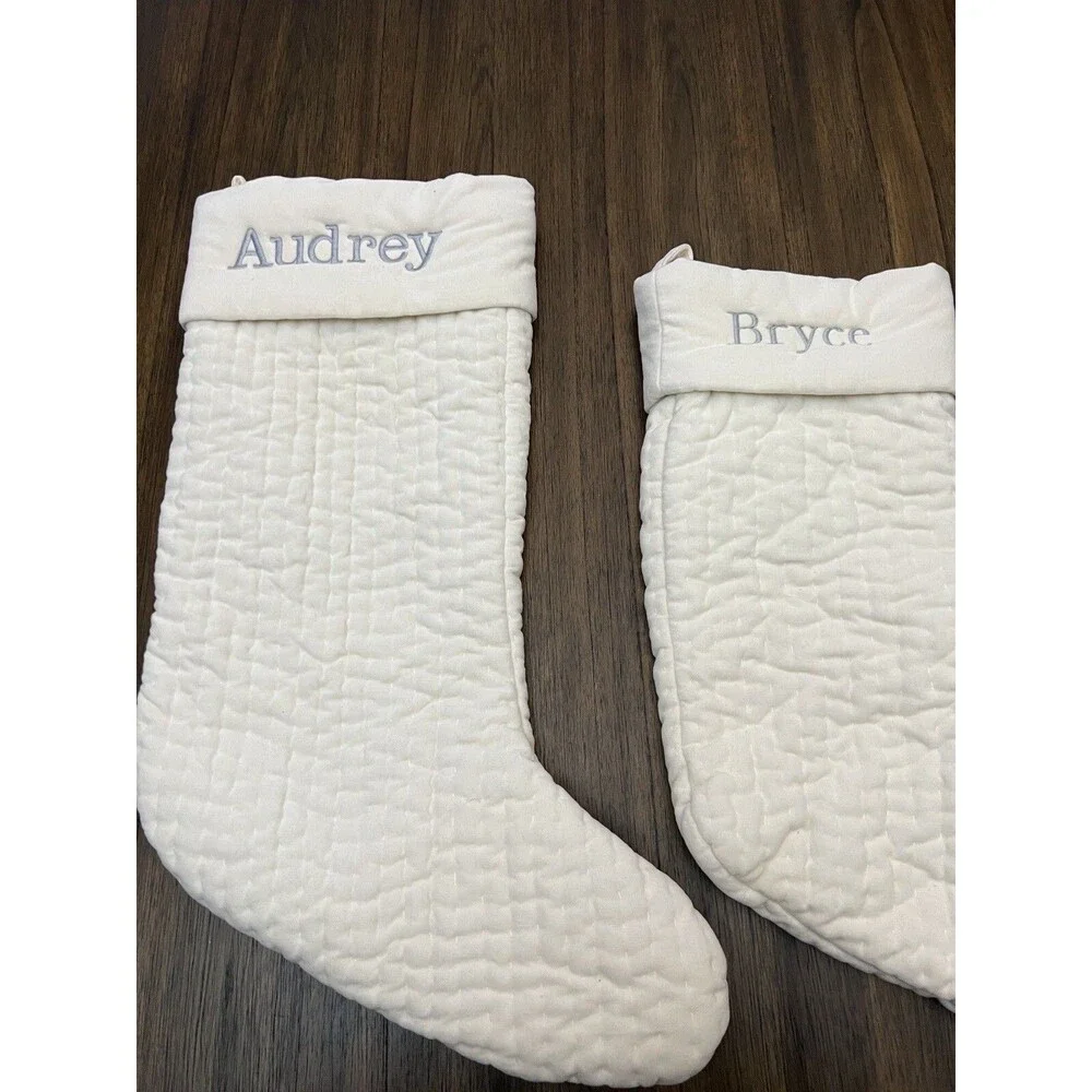 Pottery Barn  Quilted IVORY Velvet Stocking Large 20